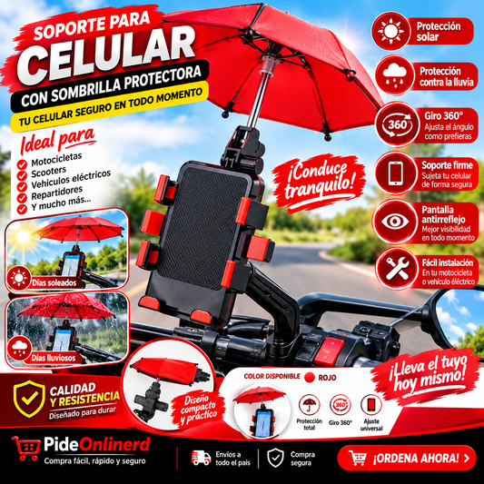 🏍️☀️ SOPORTE PARA CELULAR CON PROTECCIÓN SOLAR Y LLUVIA